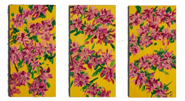 Cherry Blossoms Triptych I Acrylic Paintings by Dawn M. Wayand