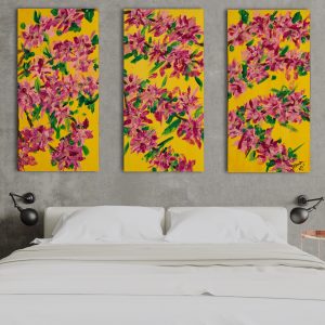 Cherry Blossoms Triptych I Acrylic Paintings by Dawn M. Wayand