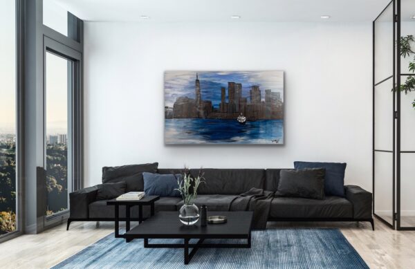 Concrete Jungle on the Water I - Acrylic Painting by Dawn M. Wayand