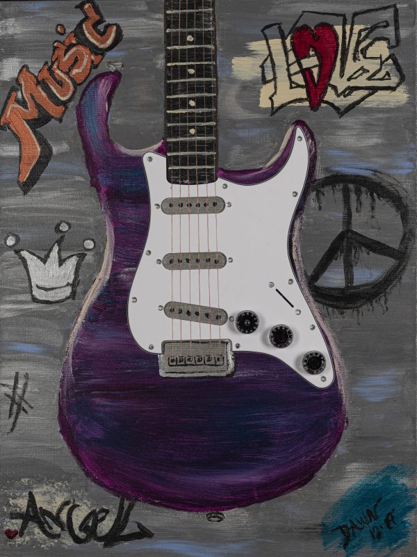 Graffiti Electric Guitar I Acrylic & Mixed Media Painting by Dawn M. Wayand