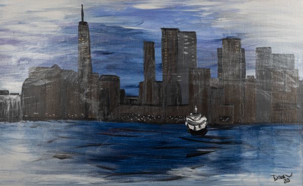 NYC Skyline in Silhouette II Acrylic Painting by Dawn M. Wayand