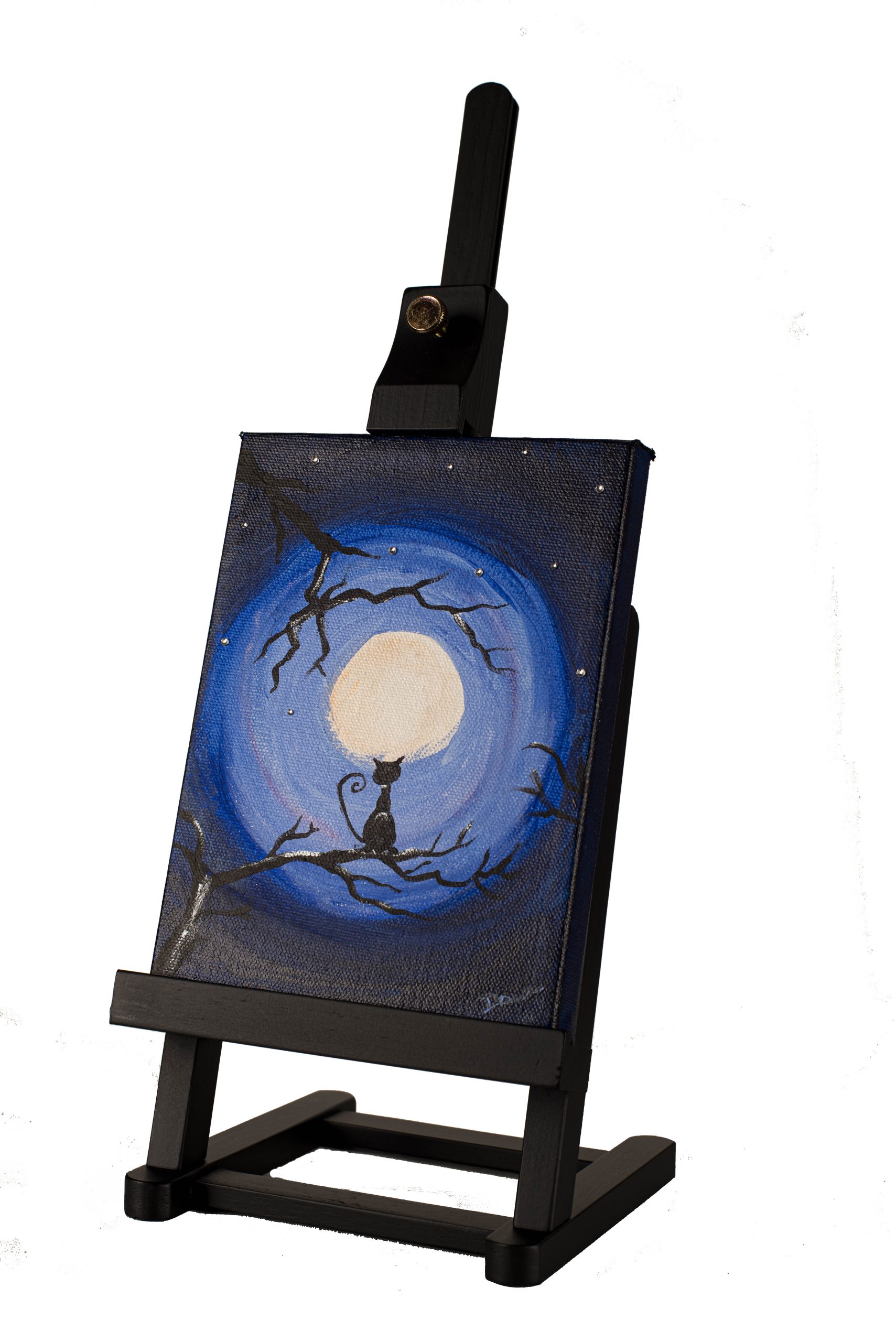 Cat and the Moon I Acrylic and Mixed Media Painting by Dawn M. Wayand