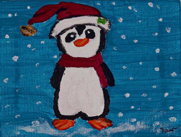 Holiday Penguin I Acrylic Painting by Dawn M. Wayand