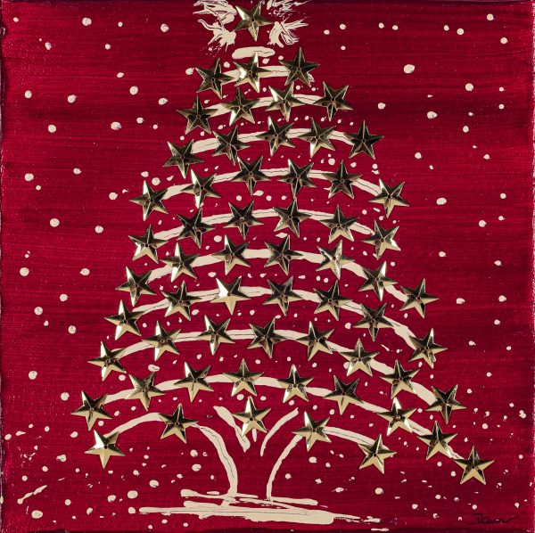 Starry Christmas Tree I Acrylic & Mixed Media Painting by Dawn M. Wayand