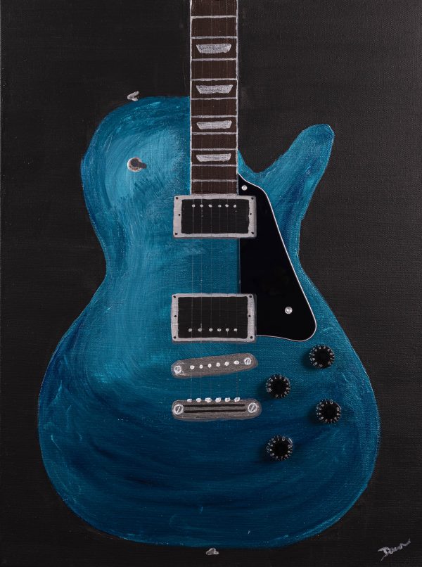 Electric Guitar in Metallic Cobalt Blue II Acrylic and Mixed Media Painting by Dawn M. Wayand