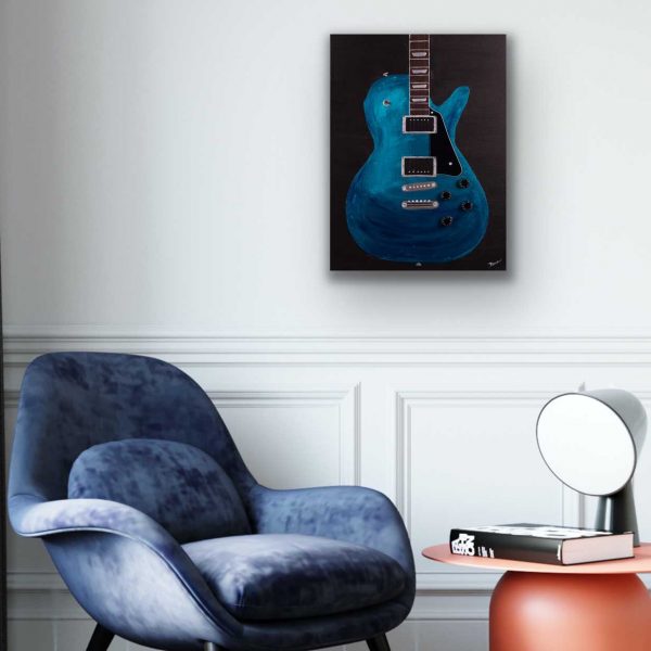 Electric Guitar in Metallic Cobalt Blue II Acrylic and Mixed Media Painting by Dawn M. Wayand