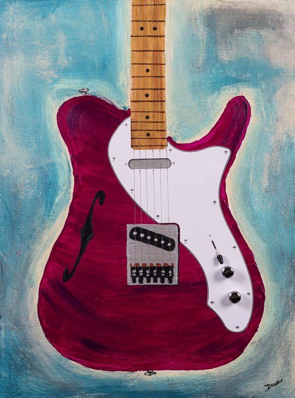 Ocean Rhythm Electric Guitar in Magenta I Acrylic and Mixed Media Painting by Dawn M. Wayand