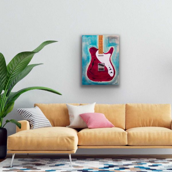 Ocean Rhythm Electric Guitar in Magenta I Acrylic and Mixed Media Painting by Dawn M. Wayand