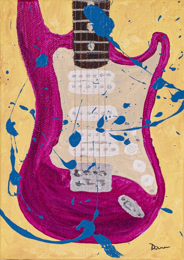 Electric Guitar in Magenta Abstract I Acrylic Painting by Dawn M. Wayand