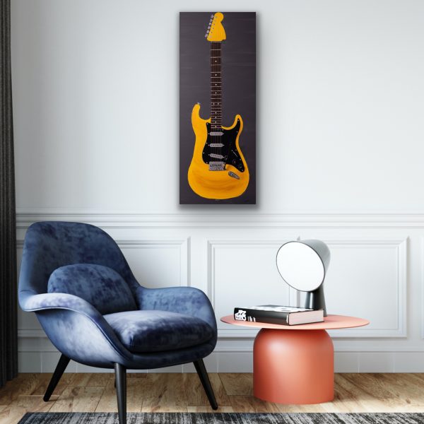 Electric Guitar in Yellow I Acrylic and Mixed Media Painting by Dawn M. Wayand