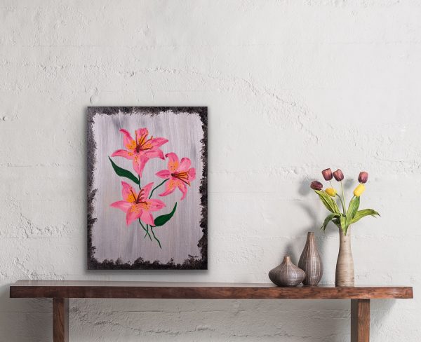 Lilies on Silver I Acrylic Painting by Dawn M. Wayand