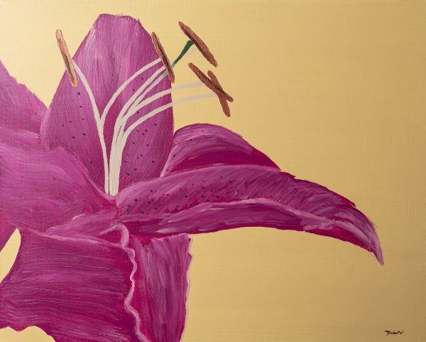 Lily on Yellow Candid I Acrylic Painting by Dawn M. Wayand