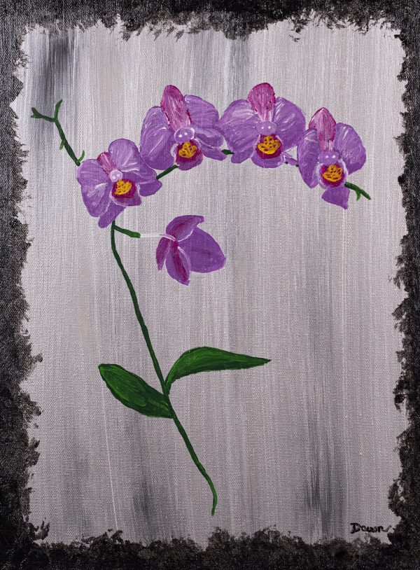 Orchids on Silver I Acrylic Painting by Dawn M. Wayand