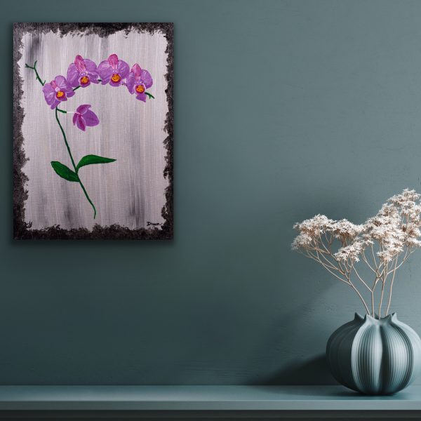 Orchids on Silver I Acrylic Painting by Dawn M. Wayand