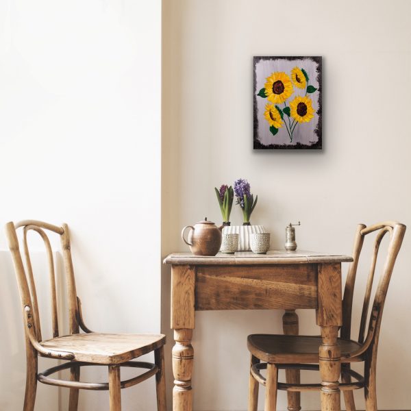 Sunflowers on Silver I Acrylic Painting by Dawn M. Wayand