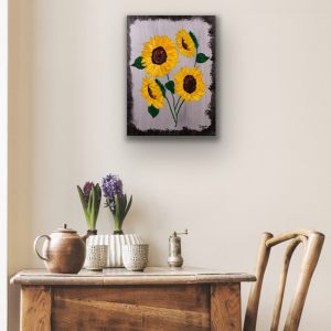 Sunflowers on Silver I Acrylic Painting by Dawn M. Wayand