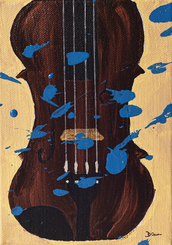 Violin on Yellow Abstract I Acrylic Painting by Dawn M. Wayand