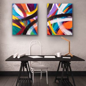 Chaos II Acrylic Painting Diptych by Dawn M. Wayand