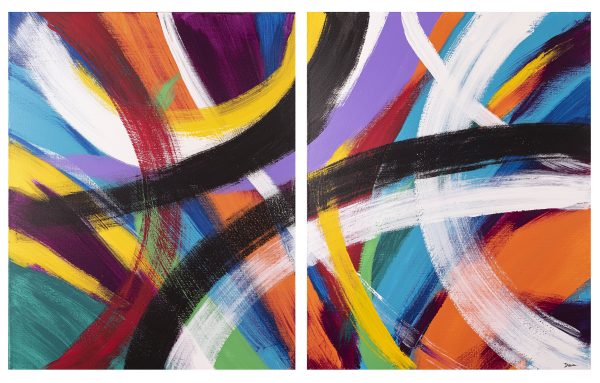 Chaos II Acrylic Painting Diptych by Dawn M. Wayand