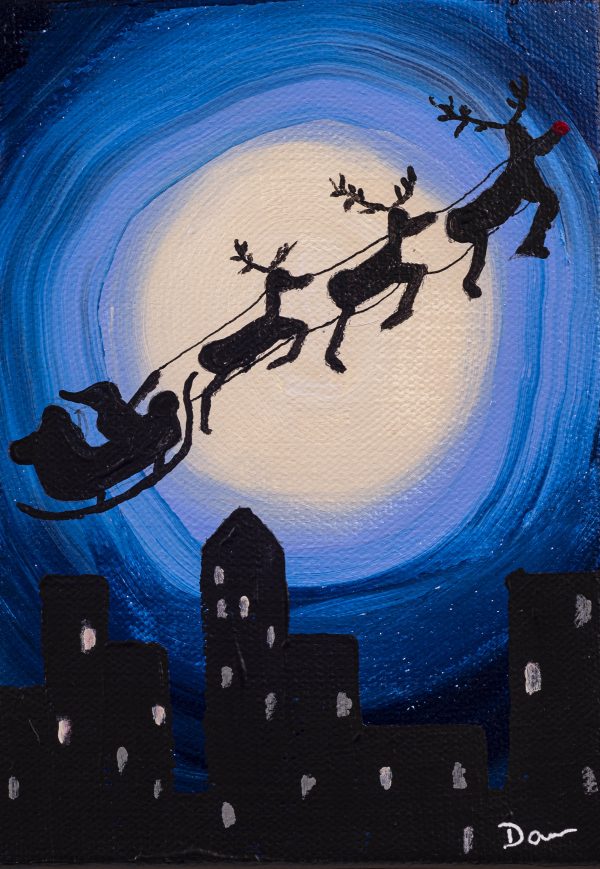 Sleigh Bells Ring Over the City I Acrylic Painting by Dawn M. Wayand