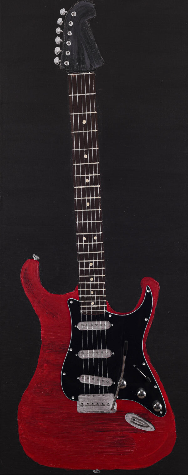 Electric Guitar in Red I Acrylic and Mixed Media Painting by Dawn M. Wayand