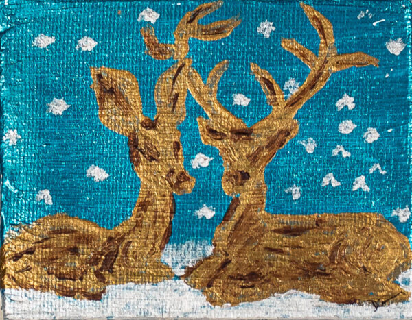 Golden Reindeer I Acrylic Painting by Dawn M. Wayand