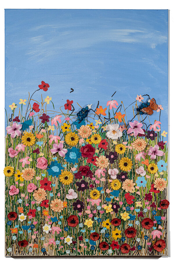 Field of Wildflowers I Acrylic and Mixed Media Triptych Paintings (Right Panel) by Dawn M. Wayand