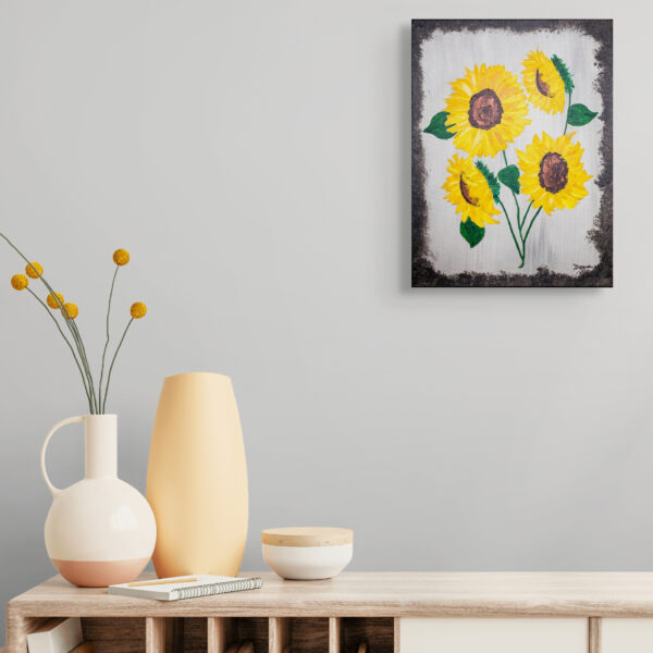 Sunflowers on Silver I - Acrylic on Canvas Painting by Dawn M. Wayand