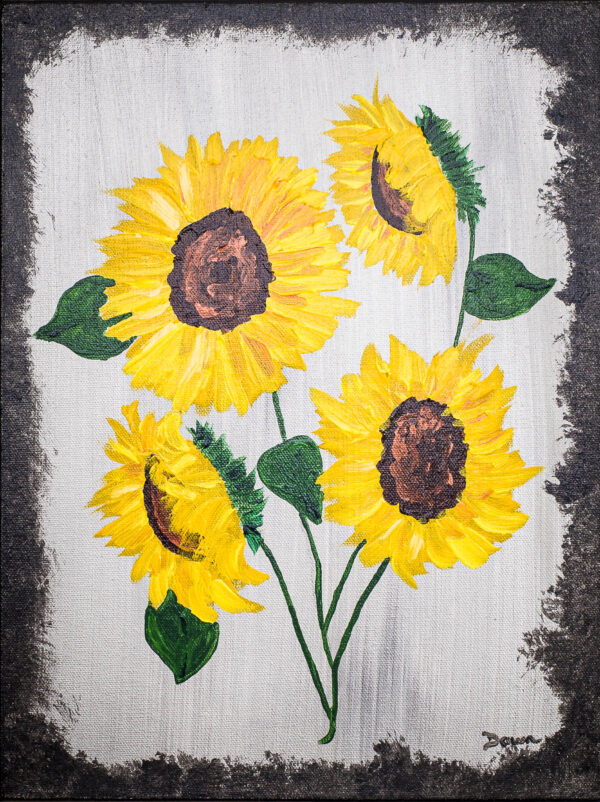 Sunflowers on Silver I - Acrylic on Canvas Painting by Dawn M. Wayand