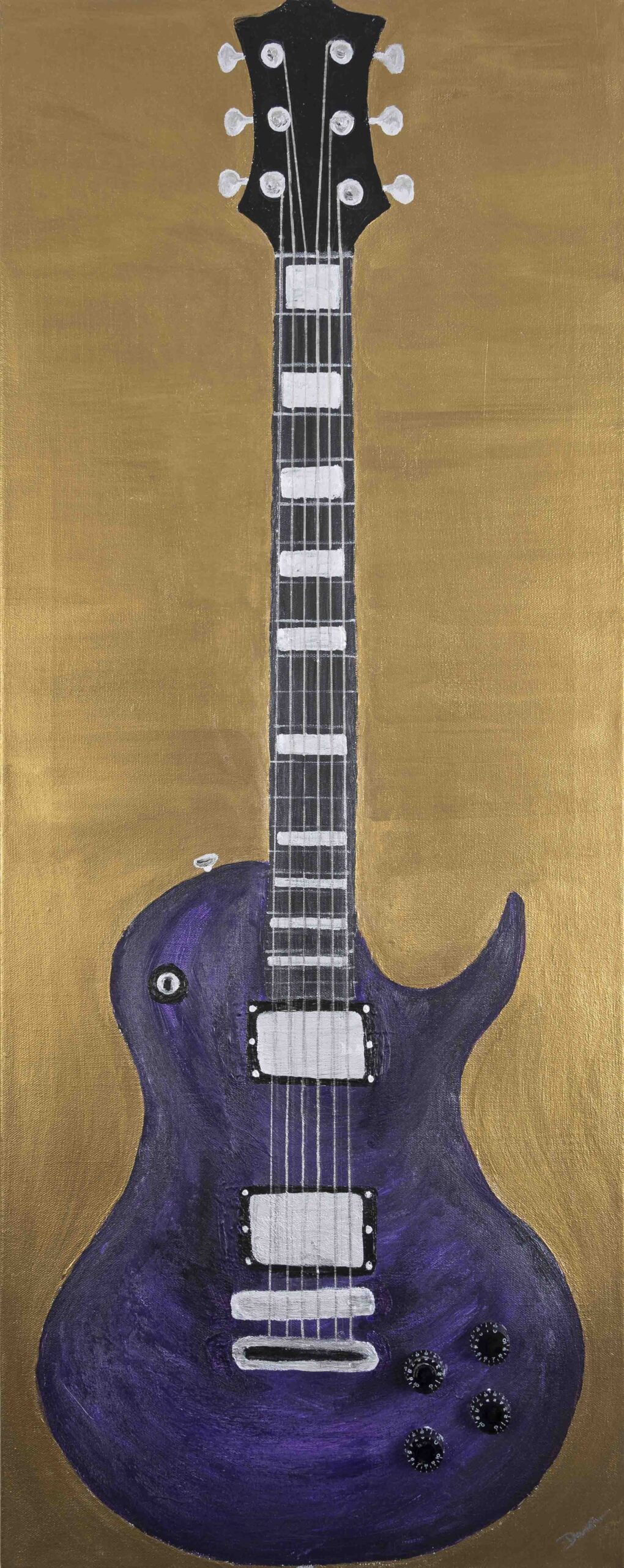 Electric Guitar in Purple on Bronze I Acrylic & Mixed Media Painting by Dawn M. Wayand Arts