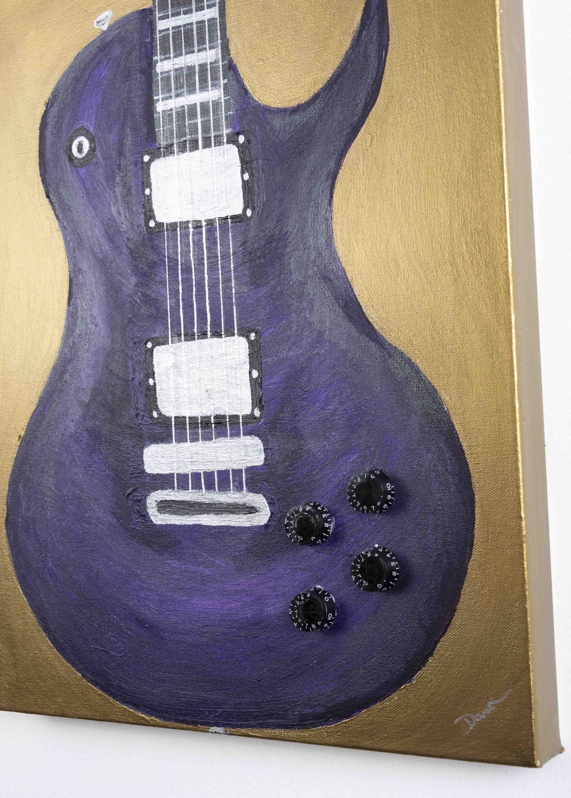 Electric Guitar in Purple on Bronze I Acrylic & Mixed Media Painting by Dawn M. Wayand Arts