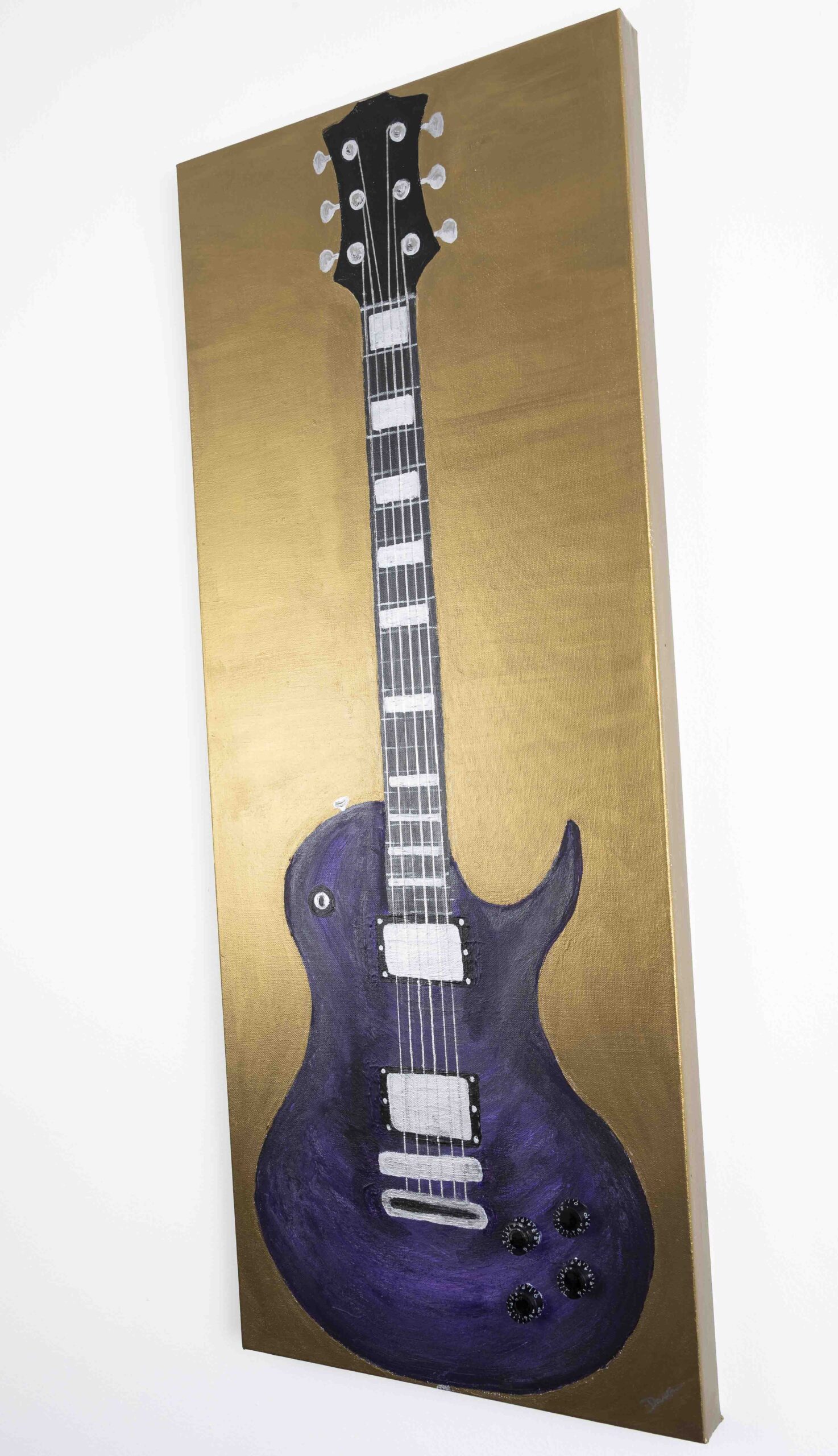 Electric Guitar in Purple on Bronze I Acrylic & Mixed Media Painting by Dawn M. Wayand Arts
