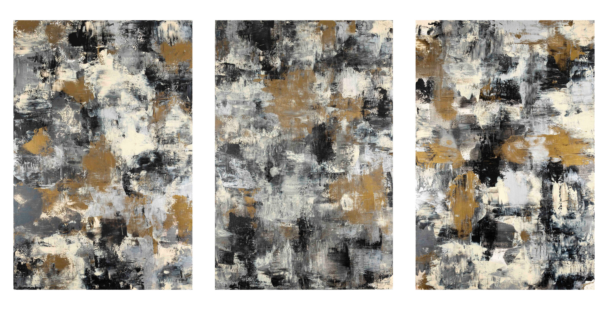 Neutral Metallic Abstract Triptych I by Dawn M. Wayand
