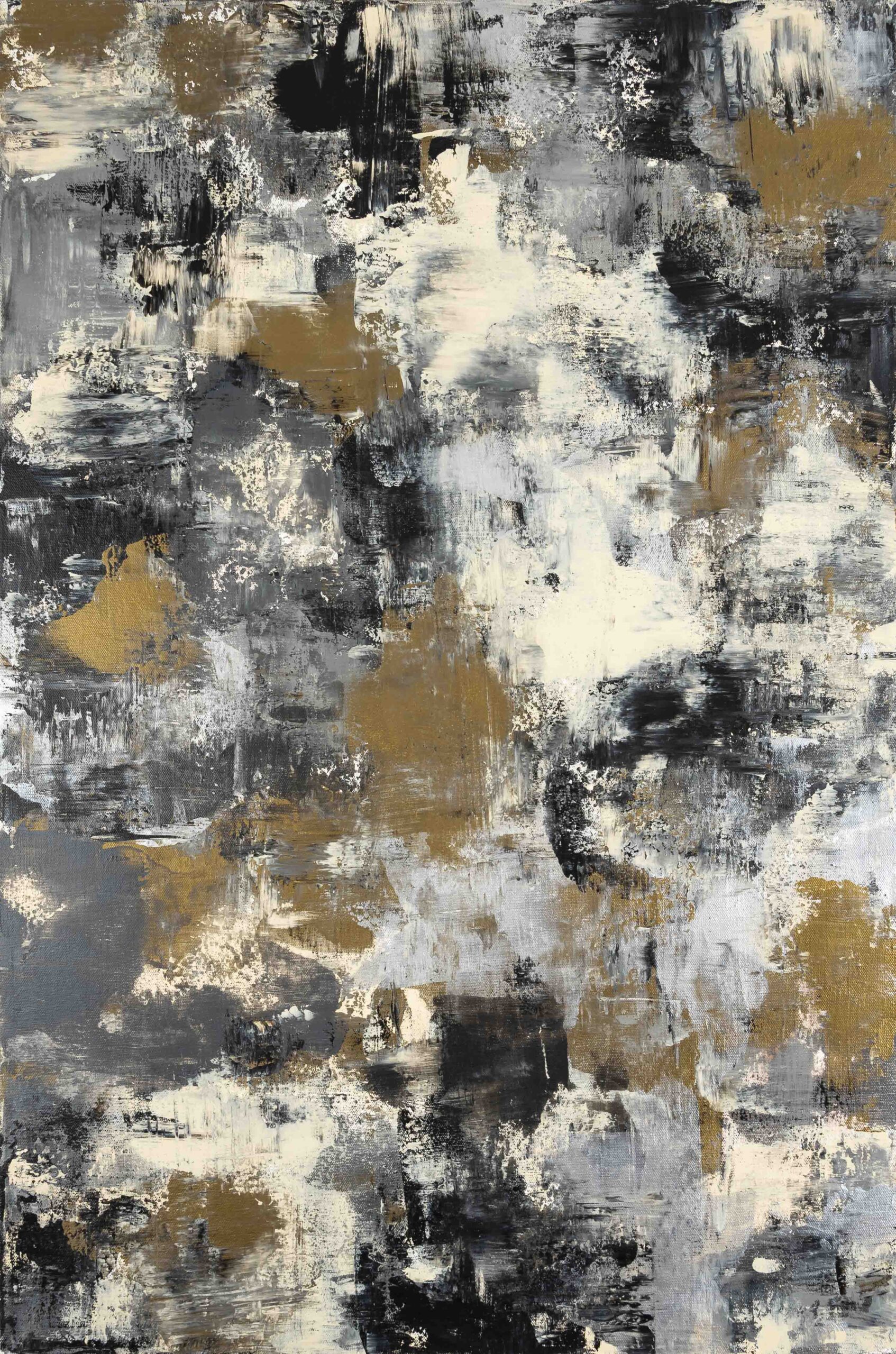 Neutral Metallic Abstract Triptych I by Dawn M. Wayand