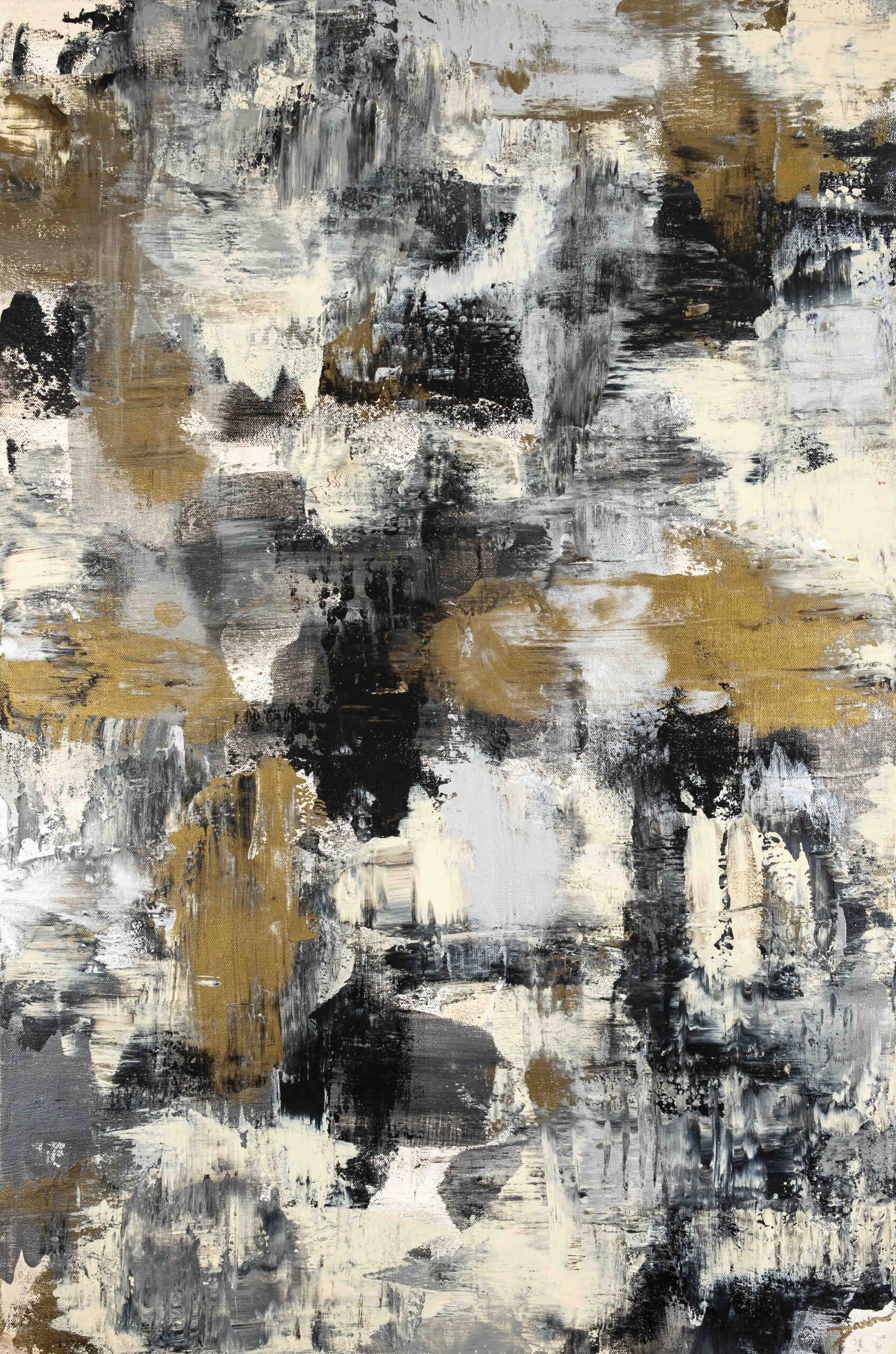 Neutral Metallic Abstract Triptych I by Dawn M. Wayand