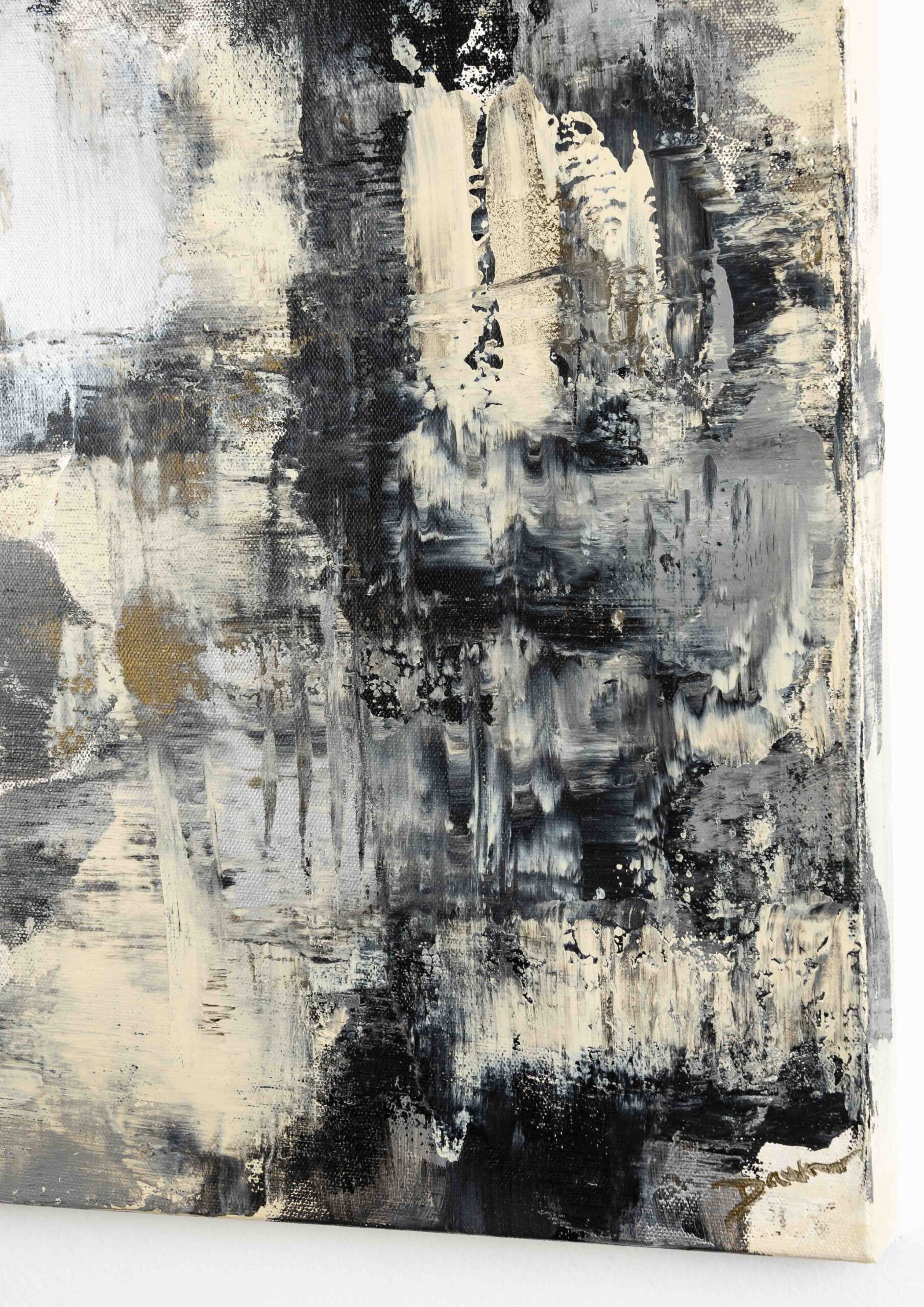 Neutral Metallic Abstract Triptych I Painting by Dawn M. Wayand